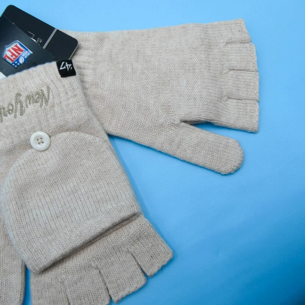 '47 Brand New York Giants Winter Gloves Womens NBA‎ Basketball Beige Open Finger